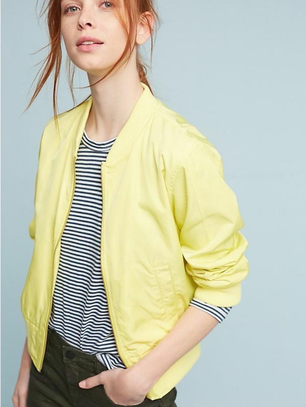 Anthropologie Hei Hei Juneworthy Yellow Bomber Jacket Sporty Streetwear Size S